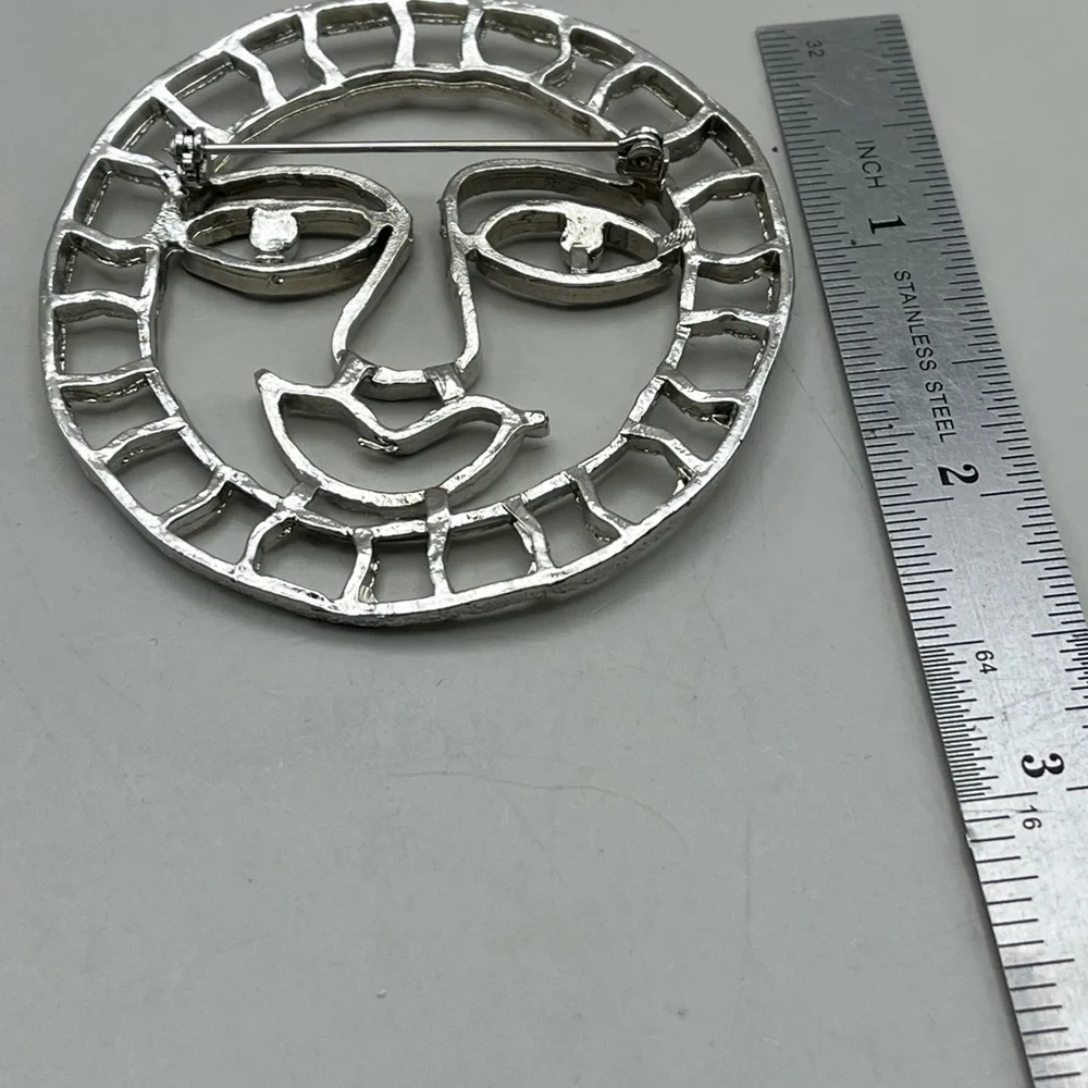 Vintage Silver Tone Sun Face Pendant Stylish Statement Jewelry Piece